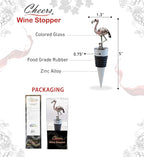 Cheers Flamingo Metal Wine Bottle Stopper - Elegant Vacuum Seal Reusable Flamingo Bird Wine Stopper with Airtight Leak Proof Bottle Topper, Unique Home Decor or Bar Tool Accessory Gift