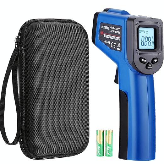 Infrared Thermometer Gun for Cooking, Digital Laser Temperature Thermometer -58℉~1022℉ IR Thermometer Gun for Blackstone Pizza Oven Deep Frying Other Daily Uses with Hard Carrying Case (NOT for Human)