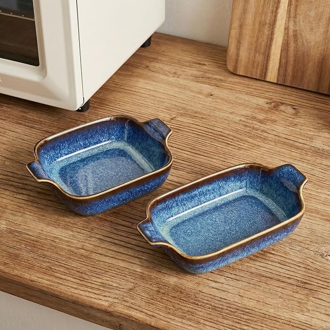 Ceramics Au Gratin baking Dishes Set of 4, Baking Tray Bake ware, 10.5 oz Ramekins, for Pie Pan, Appetizer, Tart, Dessert, Quiche, Oven Small dish, individual dishes, Square 7.3 Inch