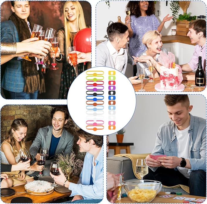24 Pack Cup Markers for Drinks, Wine Glass Markers Charms Drink Marker Party Drinking Labels for Glasses Cup, Beer Bottle, Mug, Jar, Cocktail Glass