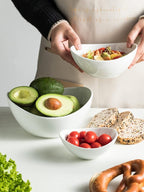 Miamolo 3 Tier Serving Bowls with Stand, Chips and Dip Serving Dishes Set for Entertaining Party, Ceramic Fruit Bowl for Salad Soup Snacks, Microwave & Dishwasher Safe