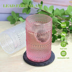 Hobnail-Drinking Glasses 13oz Vintage Glassware Sets Cocktail Juice Glasses Set of 6, Pink