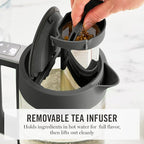 Martha Stewart  Electric  Kettle with Removable Stainless Steel Tea Infuser, Glass Carafe 1.7L (7 Cups), Hot Water Boiler, 4 Presets, Keep Warm & Auto Shut-Off, Cordless 360° Swivel Base, Caviar Gray