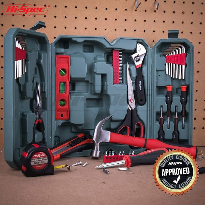 Hi-Spec 49pc Complete Home Tool Kit Set in a Portable Toolbox Case. Essential Household Repair Tools for DIY in The Apartment, Office and College