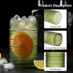 Moretoes Hobnail Drinking Glasses, 12 Piece Green Water Glass Cups, Mixed Vintage Glassware Set, 6pcs 12oz Highballs and 6pcs 10oz old Fashioned Glasses, Great for Cocktail, Whisky and other Beverages