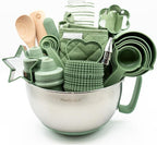 Ultimate Baking Kit for Kids - Kids Baking Set with Child Sized Utensils - Includes Apron, Oven Mitts, Silicone Mats & Liners - Perfect Cooking Set for Ages 6-12 - Gift for Children Green