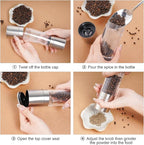 2 in 1 Salt and Pepper Grinder Stainless Steel Manual Pepper Mill Adjustable Coarseness Ceramic Spice Grinder Dual Refillable Salt Pepper Mill Shaker for Camping Travel Outdoor Home BBQ