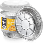 Fit Meal Prep 45 pack 9" Round Aluminum Foil Pans with Clear Dome Lids, Pie Tins Disposable 9 inch with Lids, Take Out Containers, Freezer Oven Safe Aluminum Baking Pans for Storing, Cooking, Storage