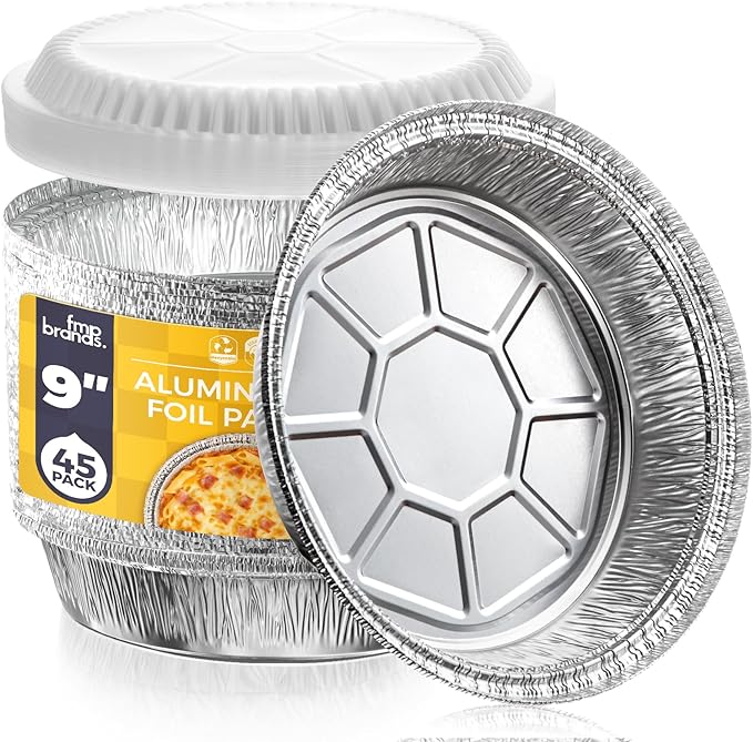 Fit Meal Prep 45 pack 9" Round Aluminum Foil Pans with Clear Dome Lids, Pie Tins Disposable 9 inch with Lids, Take Out Containers, Freezer Oven Safe Aluminum Baking Pans for Storing, Cooking, Storage