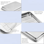 Roasting Pan Heavy Duty Stainless steel Turkey Pans for Oven,Toaster Oven Tray Pans with cooling rack,Hotel Pan, Barbeque Grill Pan,Deep Edge,Mirror treatment, Dishwasher Safe (17.5"x13.6"x2.8")
