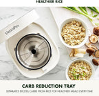 GreenPan Carb Reducing Electric Rice Cooker, 4 Cups Uncooked/8 Cooked Rice, 10 Presets, LED Display, Healthier Meals, Delay Timer, PFAS-Free Ceramic Nonstick Removable Bowl, Cool Touch, Steam, Cream
