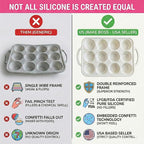 2-Pack Silicone Muffin Pan Set – Regular 12 Cup & Mini 24-Cup Silicone Muffin Pans for Baking – Nonstick Silicone Cupcake Pan with Metal-Reinforced Handles – BPA-Free, Dishwasher-Safe, Cream