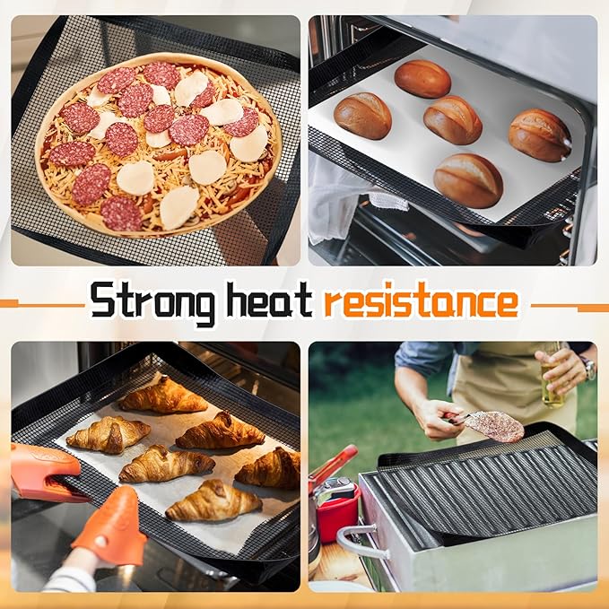 Teenyyou 2 Pcs 14.5 x 13.5 Inch Ptfe Solid Oven Basket Non Stick Cooking Basket Cooking Trays for Quick Oven Accessories Baking Chips Chicken Wings Bread Heating