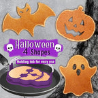 Kamehame Halloween Silicone Pancake Molds for Skull, Ghost, Bat and Pumpkin Shape Pancakes, 4 Pack Nonstick Pancake Shaper for kids, Fun Halloween Cake Ring Mold for Griddle Cooking