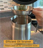 Saltlas 304 Stainless Steel Deep Fryer Pot with Basket and Oil Strainer, Double Bottom for Even Heating, Bacon Grease Container for Kitchen and Camping, Japanese Tempura Fryer, 2L (2Qt/68oz)