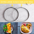 Extra Large 10 Inch Omelette Ring for Griddle, Stainless Steel Pancake Egg Ring With Silicone Handle - Non-Stick Round Creps Crumpet Accessory (2 Packs)