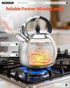 Whistling Tea Kettle for Stovetop, (2.64 Quart-Mirror） Food Grade Stainless Steel Teapot of 5-layer base