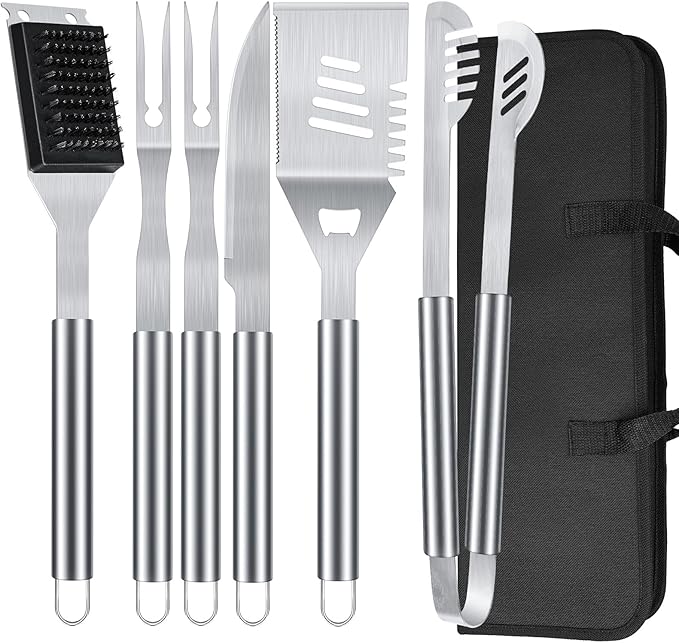 BBQ Grill Tools Set 16-inch Heavy Duty, 6 Pcs- Barbecue Utensils Kit for Camping, Kitchen, Outdoor Cooking,Suitable as a Gift for Men, Fathers, Friends
