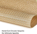 Leetaltree Luxury Gold Sequin Placemats Set of 6 - Waterproof Washable for Wedding, Anniversary, Daily Use - Sparkling Table Decor - Hand-Cut