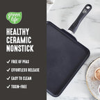 GreenLife Soft Grip Diamond Healthy Ceramic Nonstick 11" Griddle Pan, PFAS-Free, Dishwasher Safe, Black