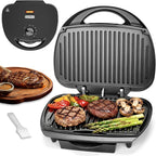 SugarWhisk Family-sized Contact Grill, 6-Serving Electric Indoor Grill with Adjustable Temp Control, Ceramic Coating, 1500W, Graphite