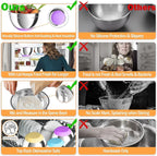 Nicdiet Mixing Bowls with Airtight Lids, Stainless Steel Mixing Bowl Set with 3 Metal Nesting Bowls, Colander & Grater, Non-Slip Bottoms, Size 1.5, 2.5, 5 QT, Great for Mixing & Serving, Mutilcolor