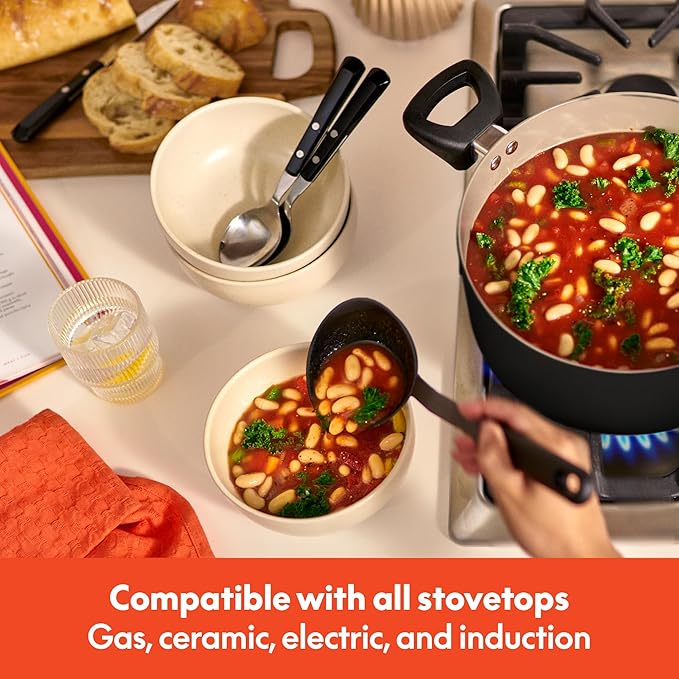 bella 12 Piece Cookware Set with EverGood™ Ceramic Nonstick Coating, Dishwasher & Oven Safe, All Stovetops Compatible, Tempered Glass Lids and Cool Touch Handles, Black