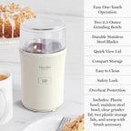 Martha Stewart Electric Coffee & Spice Grinder, Dual 2.5oz Removable Bowls, Storage Lids, Stainless Steel Blades, One Touch Pulse Control, 2-in-1 Compact, Beans & Spices, Herbs & Nuts, Linen White