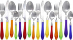 The Original Brink House Rainbow Mix & Match Stainless Steel Cutlery Set with Translucent Handles / 16 pieces with Metal Stand/Lifestyle utensils set for home, first apartment, dorm, outdoor events