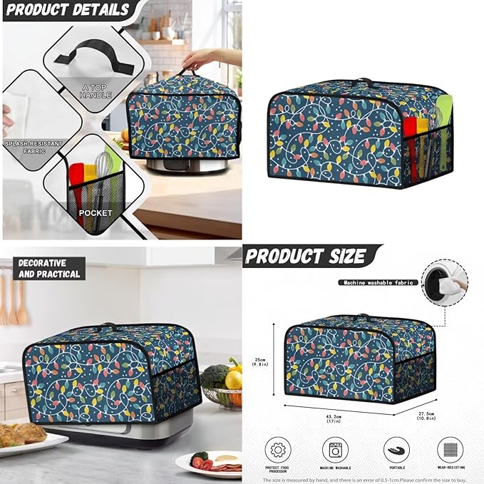 String Lights Blender Slow Cooker and Toaster Cover 2 Slice Machine Washable Kitchen Christmas Decor for Stand Mixer, Coffee Maker & Microwave Anti Dust 3PCS