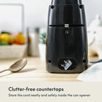 bella Electric Can Opener and Knife Sharpener, Removable Cutting Lever, Cord Storage, Stainless Steel Blade, Black
