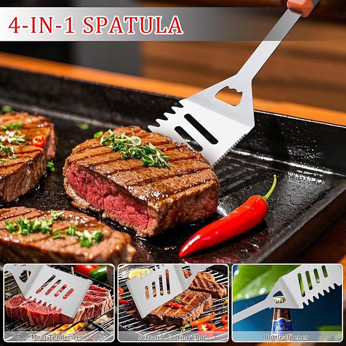 11-Piece Grill Tools Set, BBQ Grilling Accessories with Tongs & Spatua, Stainless Steel Portable Grill Tools Kit with Hooks & Apron Storage Bag for Camping, Grilling Gifts for Men Dad
