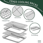 Small Baking Sheet with Rack Set [2 Cookie Sheets + 2 Baking Racks], CEKEE Stainless Steel Small Baking Pan and Grill Rack - Rust & Warp Resistant & Nonstick, Size 9.33 x 6.96 x 1 Inch