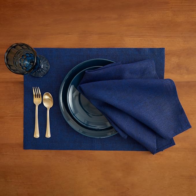 Solino Home Linen Napkins Set of 4-100% Pure Linen Royal Blue Dinner Napkins Cloth 20 x 20 Inch - Athena, Handcrafted and Machine Washable - New Year