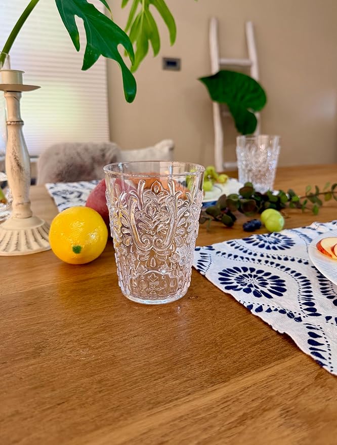 KLIFA- BLOIS- 15.2 & 20.5 ounce, Set of 8, Acrylic Tumbler & Highball Drinking Glasses Cups, BPA-Free, Stackable Plastic Drinkware, Dishwasher Safe, Vintage Looking Cups, Clear