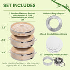 2-tier 10" Bamboo Steamer with Reinforcement & Handle, Reusable Silicone Liner & Accessories Kit For Cooking Dumpling, Baby Bao Bun, Dim Sum, Rice Potsticker Steaming Chinese Asian Food & Vegetables