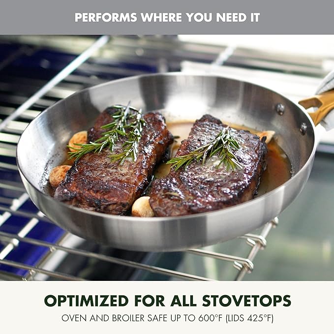 GreenPan Stainless Steel Tri-Ply Reserve 10 Piece Cookware Pots and Pans Set, Multiclad, Induction, Oven & Broiler Safe to 600°F, Heat Responsive Core, Dishwasher Safe, Glass Lids
