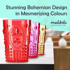 Muldale Vintage Plastic Drinking Glasses Set of 6 - Colored Acrylic Party Highball Tumblers 13.5oz - Boho Stackable Unbreakable Pool Glasses for Adults - BPA Free