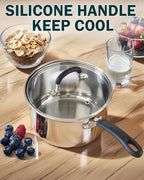 Cook N Home 3 Quart Stainless Steel Saucepan Set with Lid, Induction Compatible Milk Pots, Stay-Cool Silicone Handle, Mirror Polished 18/10 Cookware, Dishwasher & Oven Safe, Silver