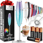 Zulay Kitchen Powerful Milk Frother Wand With 4 AA Duracell Batteries - Ultra Fast Handheld Drink Mixer - Electric Whisk Foam Maker for Coffee, Lattes, Cappuccino, Matcha & Creamer - Borealis