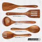 Zulay Kitchen Extra-Large 5-Piece Wooden Spoon Set - Smooth Teak Cooking Utensils - Comfort-Grip Non-Stick Turner, Spatula, Skimmer, Fork, Serving Spoon