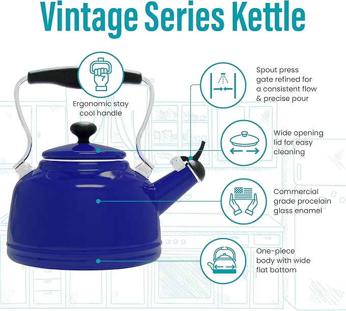 Chantal Tea Kettle, Vintage Series, Enamel on Steel, Whistling (Cobalt Blue)