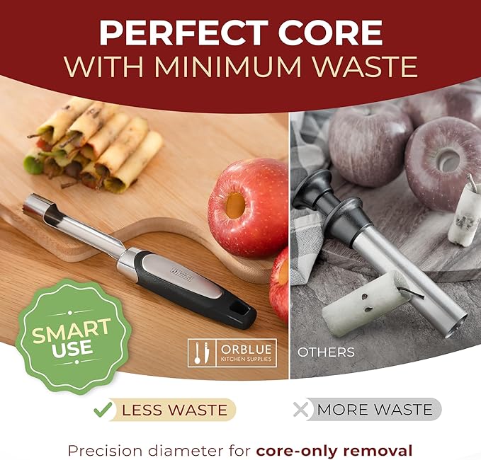 Orblue Premium Apple Corer Tool - Durable Stainless Steel Fruit Core Extractor Tool - Apple Corer Remover, White