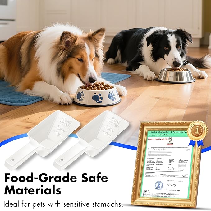 Food Scoop 2 PACK,2 Cup Capacity Dog Food Scoop With Measuring Lines For Dog, Puppy and Cat Coffee Bean Scoop, Flour Scoop (Large White)