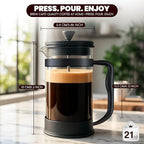 Utopia Kitchen Borosilicate Glass French Press Coffee Maker 21 Oz, Heat-Resistant Cafetiere & Tea Maker, Thickened Glass Coffee Press for Travel and Camping, Black