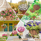 ZeeDix 2 Pack 14 Inch Metal Outdoor Hanging Baskets & Planters for Plants - Heavy Duty Round Garden Planters with Coconut Liners for Flowers, Vegetables