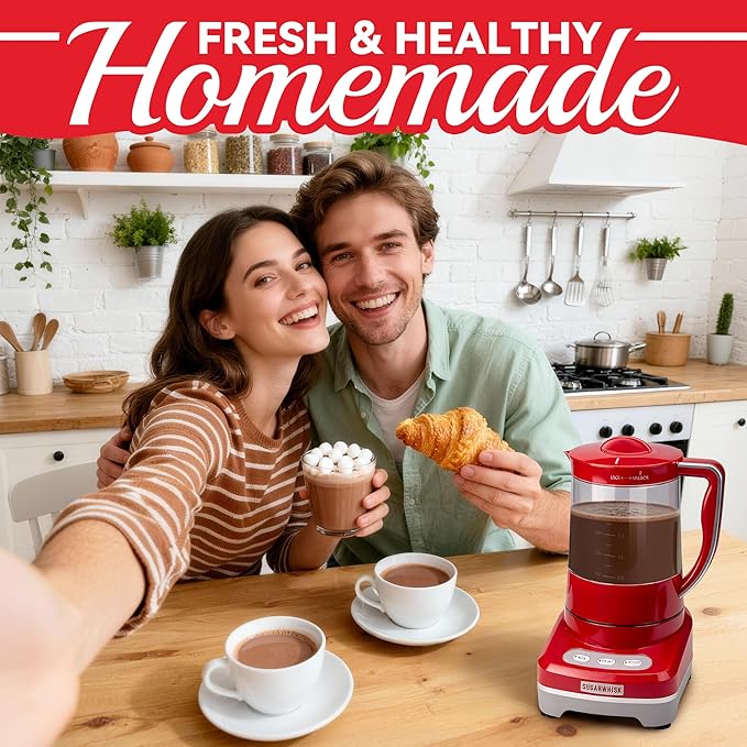 29 Oz Hot Chocolate Maker Machine, Electric Milk Frother and Steamer, Hot Cocoa Maker Machine for Hot Chocolate Bar, Detachable Pitcher, 2 Speed Mode, 3.5 Cups, Red