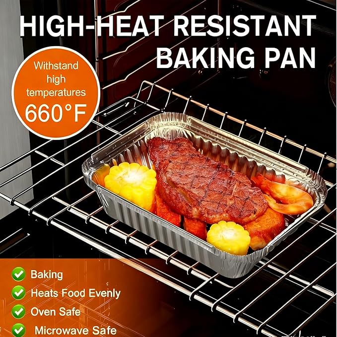 Redriver 7.7'' x 5.7'' Aluminum Foil Pans, 30 Pack Disposable Aluminum Pans, Deep Aluminum Trays, Square Cake Baking Tins for Cooking, Roasting, Heating, Catering Supplies, and Steam Tables(570ml)