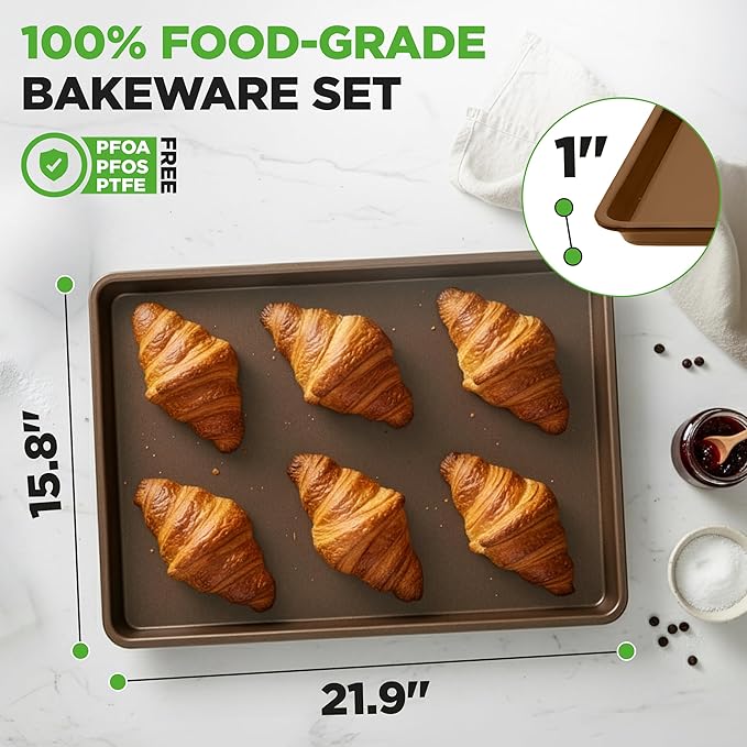 NutriChef 8-Pack Nonstick XL Cookie Sheets for Baking - 22" x 16" Extra Large Carbon Steel Oven Baking Trays - Non Stick Coating, Stackable Baking Pans