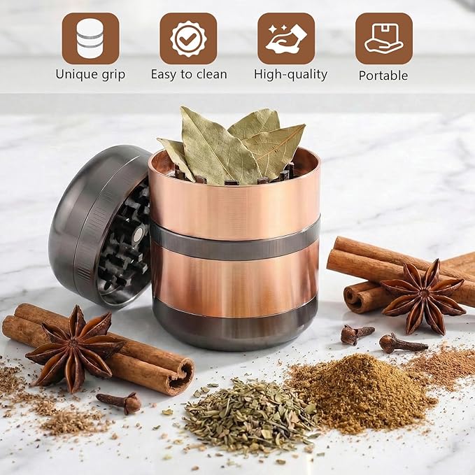 2.5" Manual Spice Grinder, Aluminum Alloy Seasoning Mill for Dry Kitchen Spices, Compact Handheld Grinder, Small Portable Kitchen Tool (Gold)